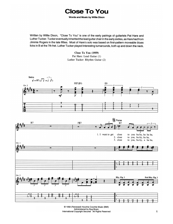 Muddy Waters Close To You (I Wanna Get) Musik Noten - Guitar Tab - 173291-0