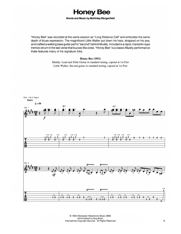 Muddy Waters Honey Bee Musik Noten - Guitar Tab - 171720-0