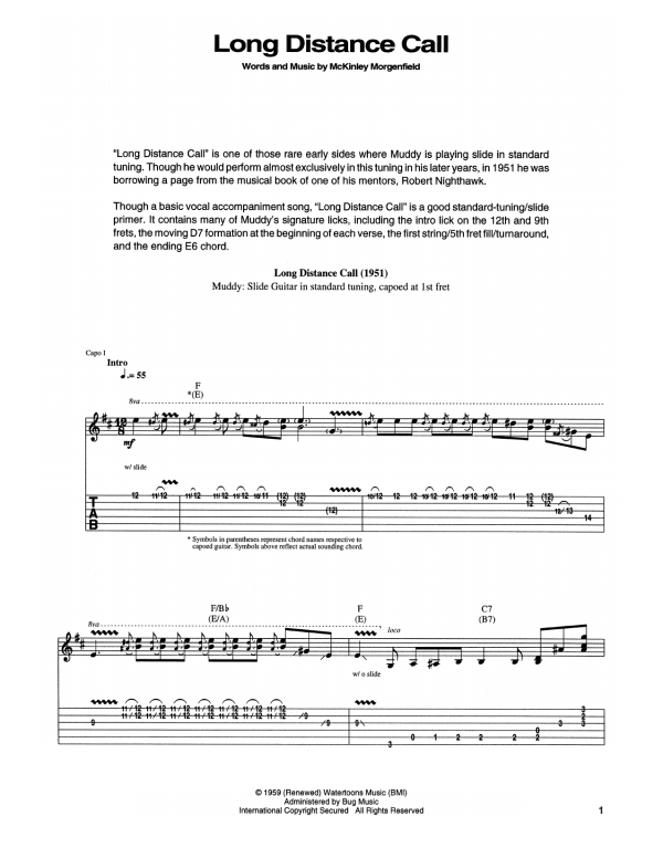Muddy Waters Long Distance Call Musik Noten - Guitar Tab - 171725-0