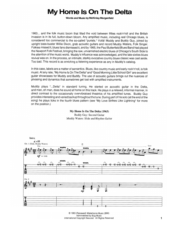 Muddy Waters My Home Is On The Delta Musik Noten - Guitar Tab - 171719-0