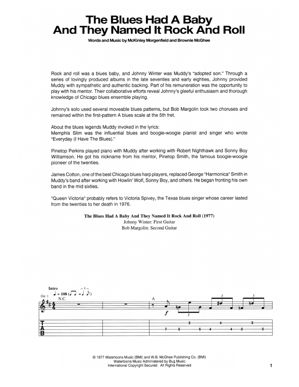 Muddy Waters The Blues Had A Baby And They Named It Rock And Roll Musik Noten - Guitar Tab - 171708-0