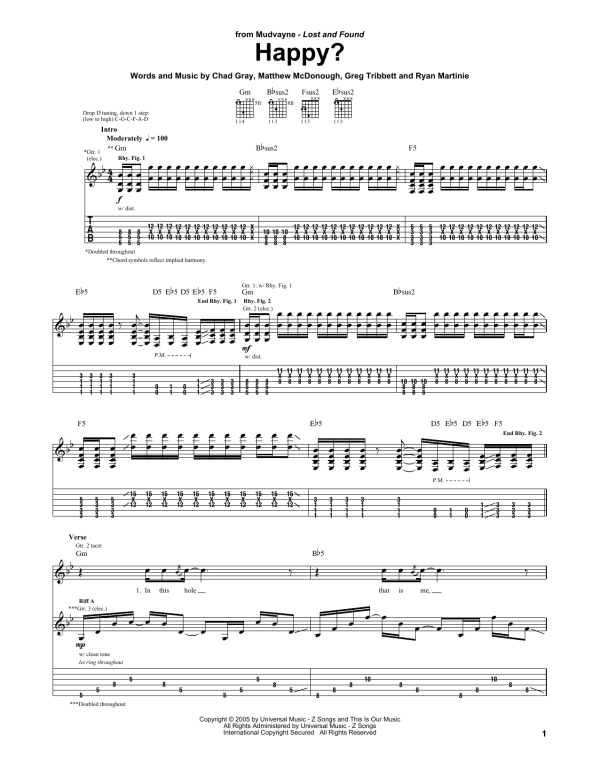 Mudvayne Happy? Musik Noten - Guitar Tab - 52251-0