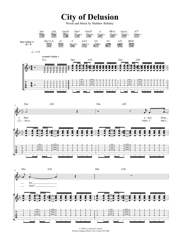 Muse City Of Delusion Musik Noten - Guitar Tab - 165254-0