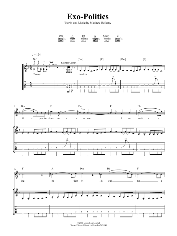 Muse Exo-Politics Musik Noten - Guitar Tab - 165203-0