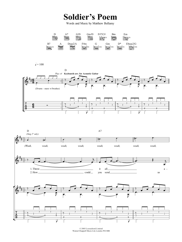 Muse Soldier's Poem Musik Noten - Guitar Tab - 165208-0