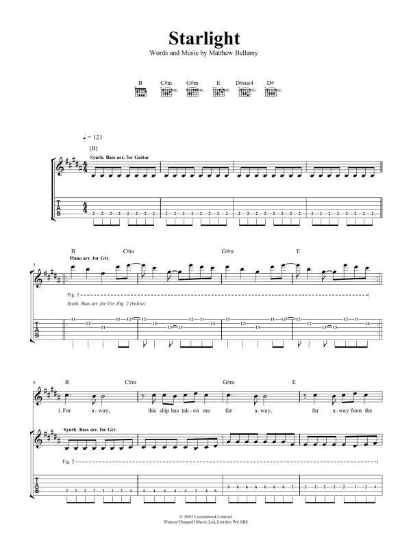 Muse Starlight Musik Noten - Guitar Tab - 165216-0