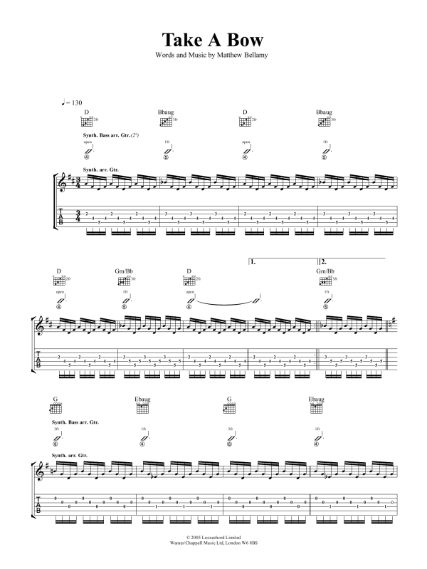 Muse Take A Bow Musik Noten - Guitar Tab - 165278-0