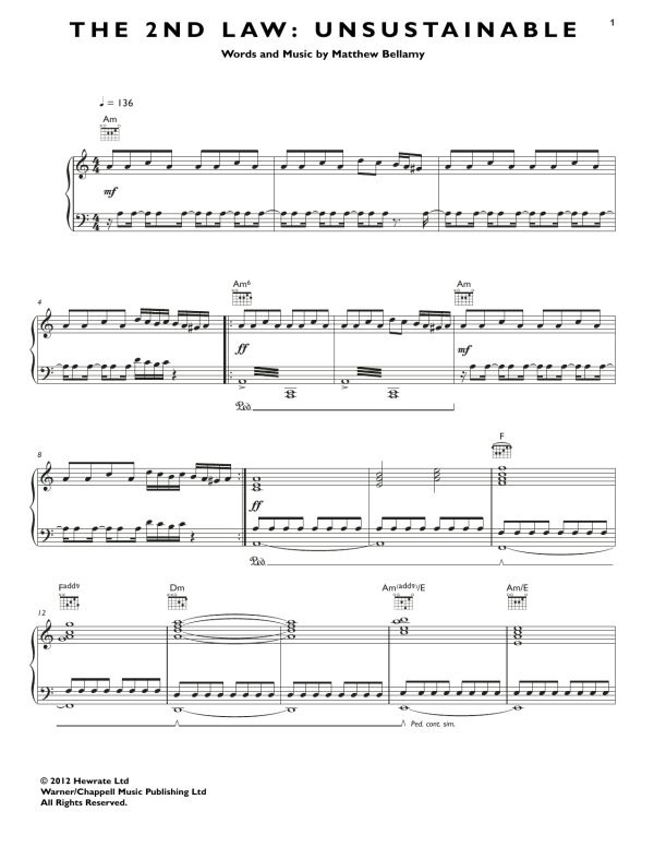 Muse The 2nd Law: Unsustainable Musik Noten - Piano, Vocal & Guitar Chords - 164760-0