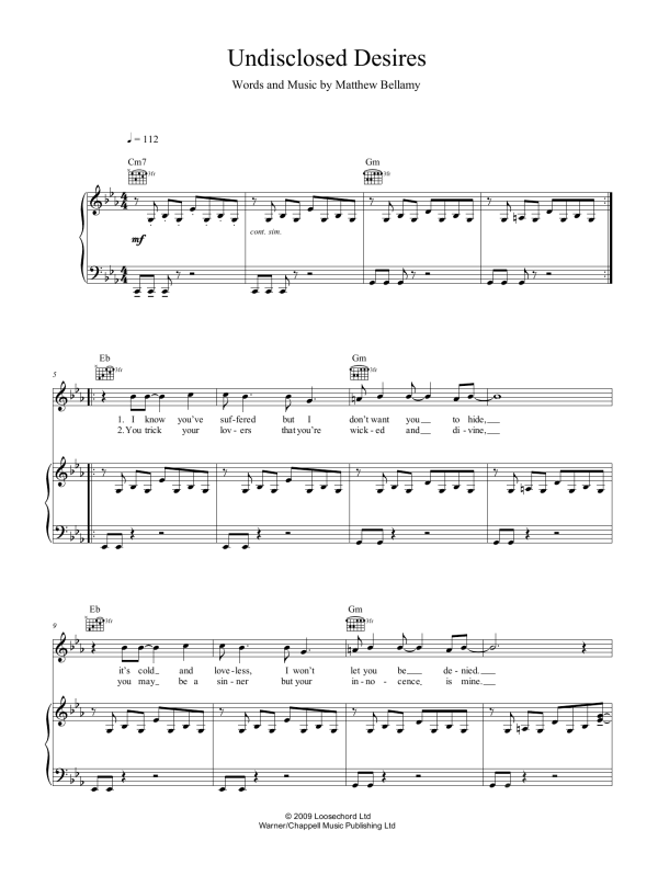 Muse Undisclosed Desires Musik Noten - Guitar Tab - 165344-0