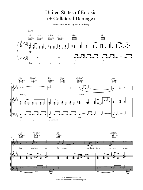Muse United States Of Eurasia (+ Collateral Damage) Musik Noten - Guitar Tab - 165335-0