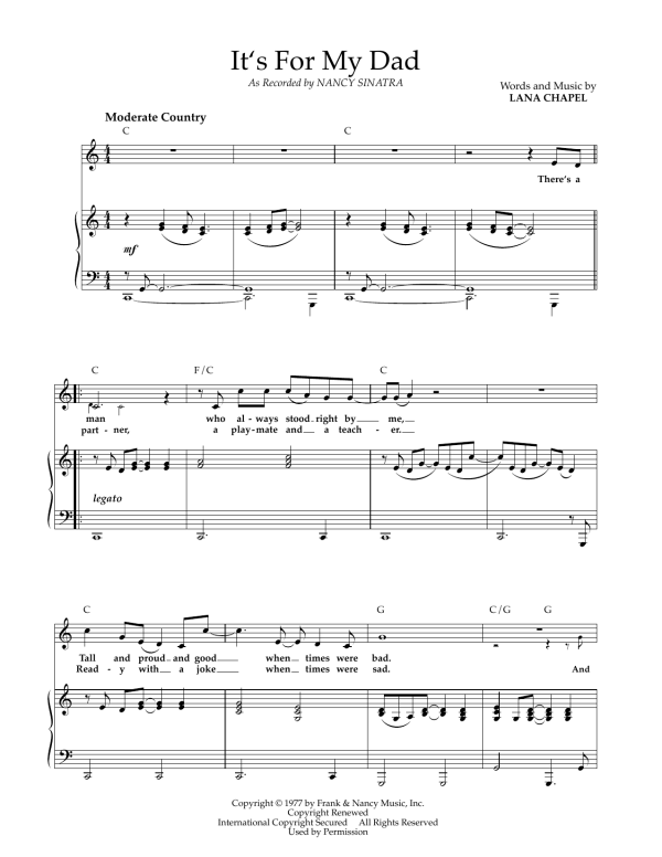 Nancy Sinatra It's For My Dad Musik Noten - Piano & Vocal - 171514-0