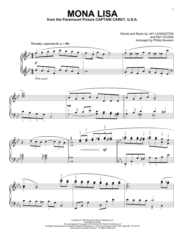 Nat King Cole Mona Lisa (arr. Phillip Keveren) Musik Noten - Piano Solo - 172867-0