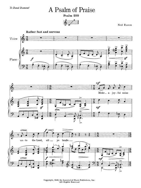 Ned Rorem Psalm Of Praise (Psalm 100) Musik Noten - Piano & Vocal - 119200-0
