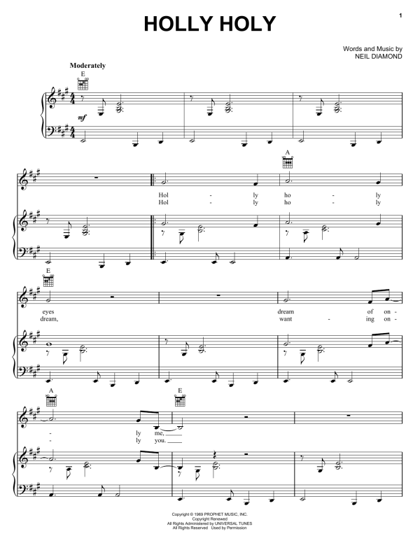 Neil Diamond Holly Holy Musik Noten - Piano, Vocal & Guitar Chords - 23336-0