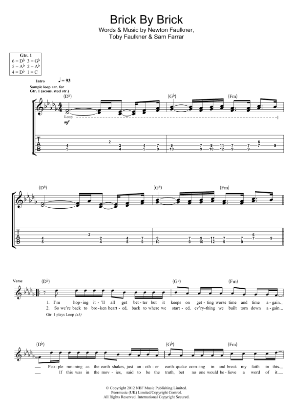 Newton Faulkner Brick By Brick Musik Noten - Guitar Tab - 114841-0