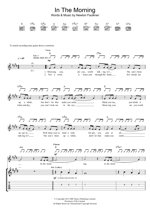 Newton Faulkner In The Morning Musik Noten - Guitar Tab - 114855-0