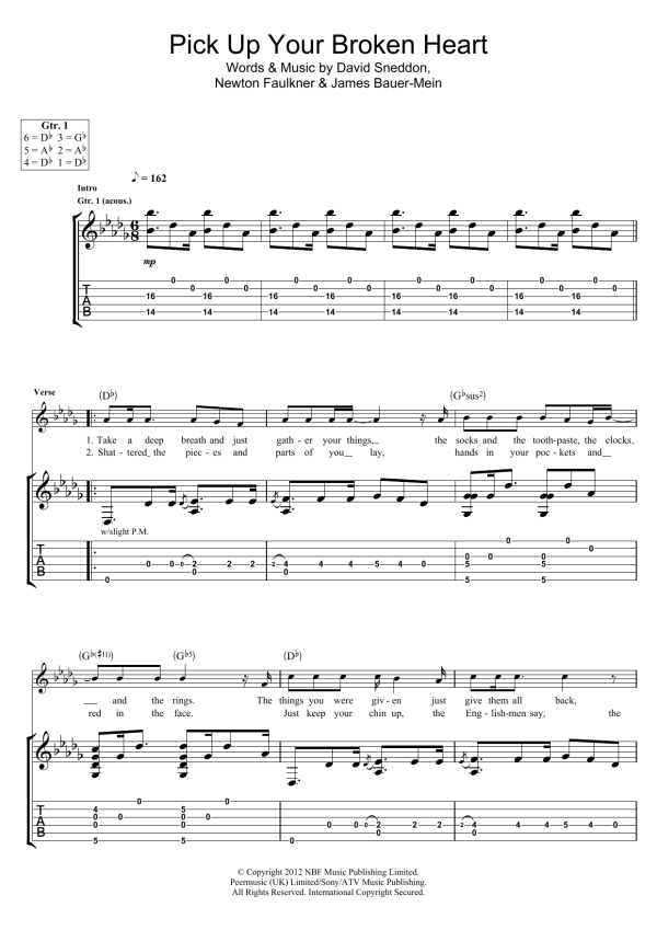 Newton Faulkner Pick Up Your Broken Heart Musik Noten - Guitar Tab - 114840-0