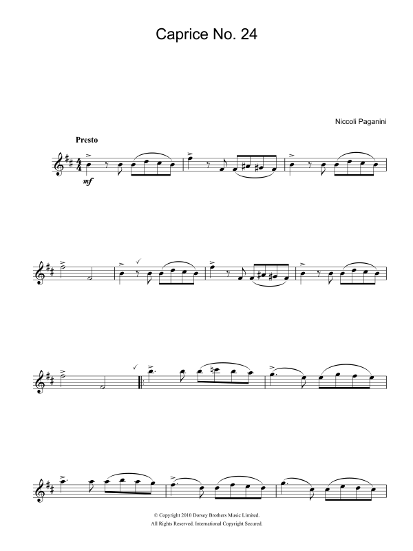 Niccolo Paganini Caprice No. 24 Musik Noten - Alto Sax Solo - 105433-0