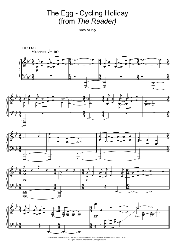 Nico Muhly The Egg - Cycling Holiday (from The Reader) Musik Noten - Piano Solo - 105884-0