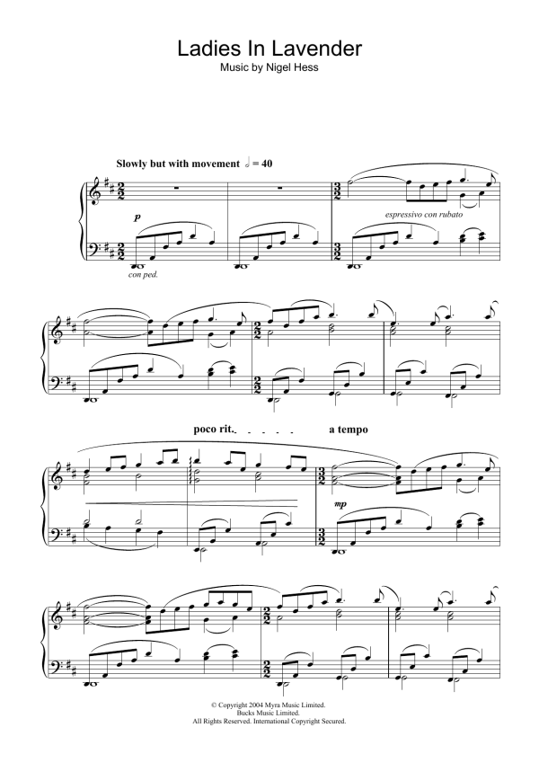 Nigel Hess Ladies In Lavender Musik Noten - Piano Solo - 32607-0