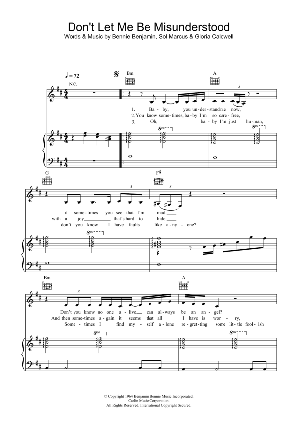 Nina Simone Don't Let Me Be Misunderstood Musik Noten - Piano, Vocal & Guitar Chords - 31966-0