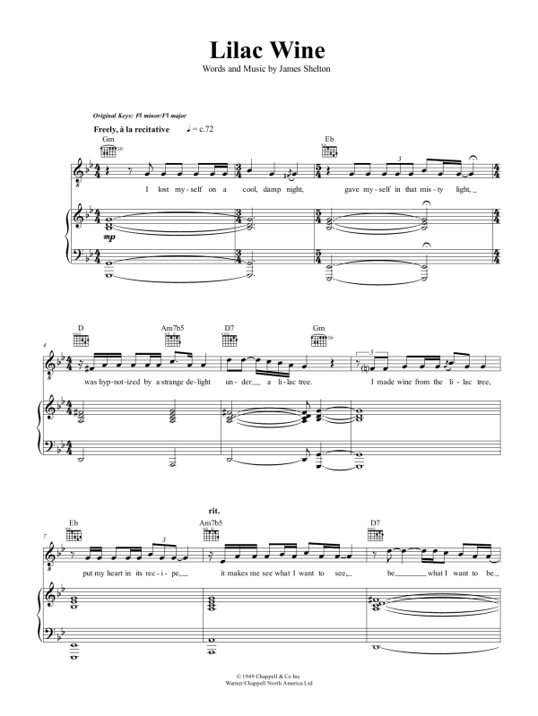 Nina Simone Lilac Wine Musik Noten - Piano & Vocal - 154725-0