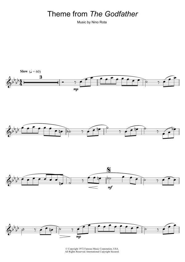 Nino Rota Theme from The Godfather Musik Noten - Violin Solo - 119412-0