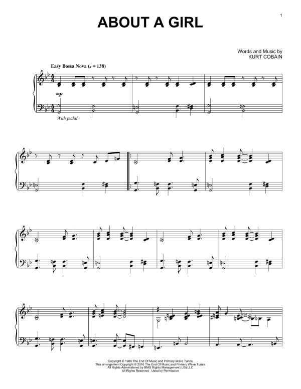 Nirvana About A Girl [Jazz version] Musik Noten - Piano Solo - 162662-0
