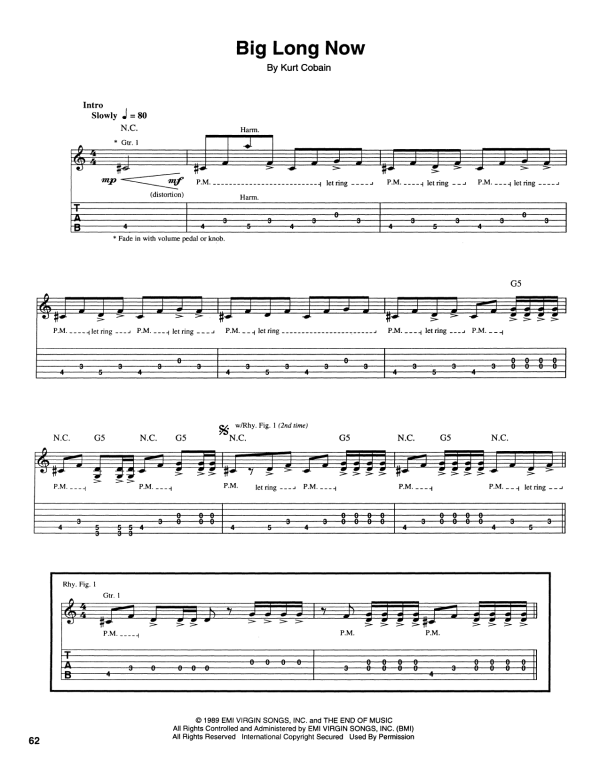 Nirvana Big Long Now Musik Noten - Guitar Tab - 172734-0