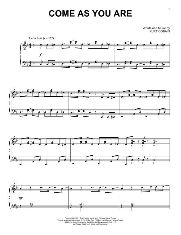 Nirvana Come As You Are [Jazz version] Musik Noten - Piano Solo - 162657-0