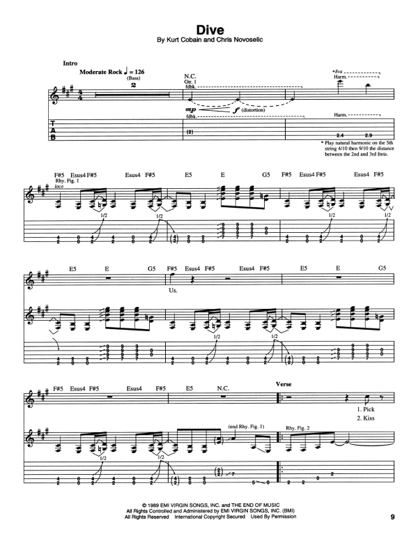 Nirvana Dive Musik Noten - Guitar Tab - 172733-0
