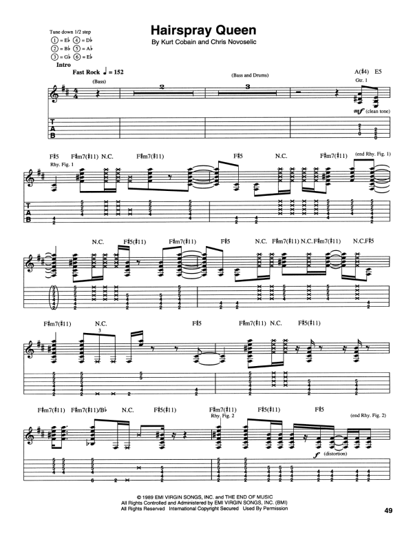 Nirvana Hairspray Queen Musik Noten - Guitar Tab - 172735-0