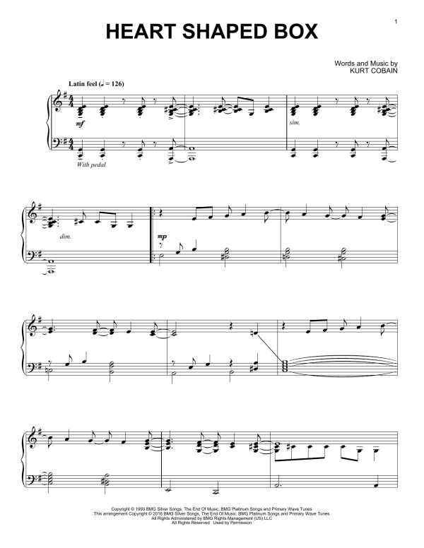 Nirvana Heart Shaped Box [Jazz version] Musik Noten - Piano Solo - 162670-0