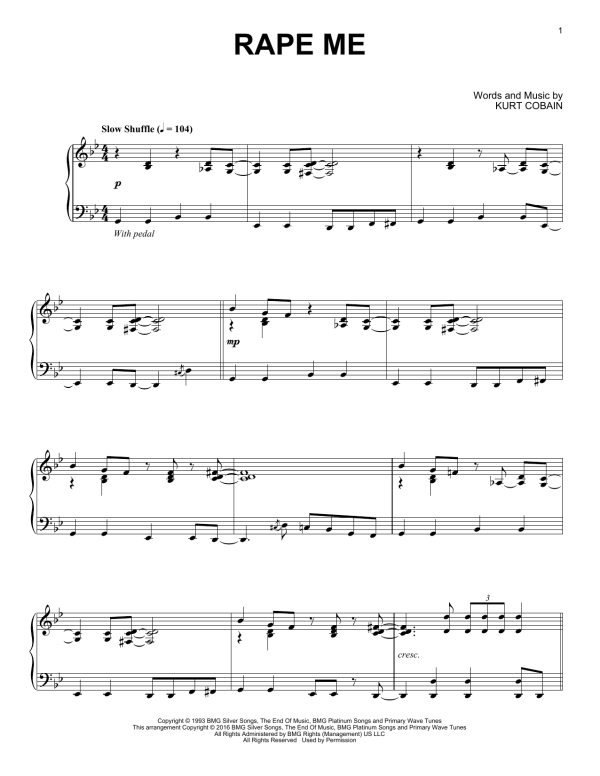 Nirvana Rape Me [Jazz version] Musik Noten - Piano Solo - 162652-0