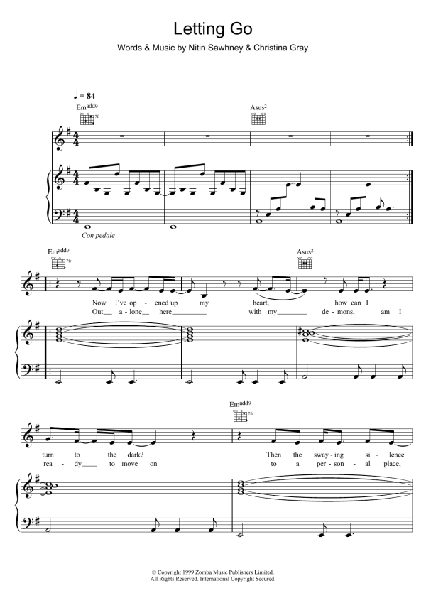 Nitin Sawhney Letting Go Musik Noten - Piano, Vocal & Guitar Chords - 114966-0