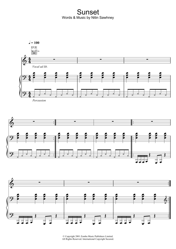 Nitin Sawhney Sunset Musik Noten - Piano, Vocal & Guitar Chords - 115135-0