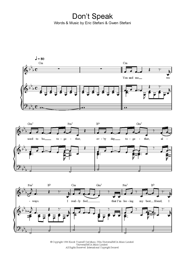No Doubt Don't Speak Musik Noten - Piano, Vocal & Guitar Chords - 32507-0