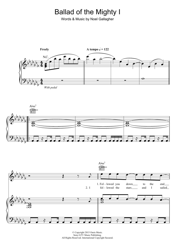 Noel Gallagher's High Flying Birds Ballad Of The Mighty I Musik Noten - Piano, Vocal & Guitar Chords - 120648-0