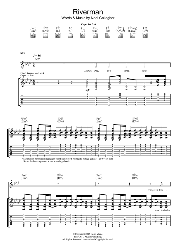 Noel Gallagher's High Flying Birds Riverman Musik Noten - Guitar Tab - 120909-0