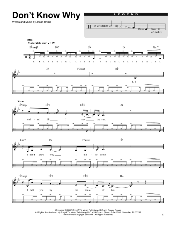 Norah Jones Don't Know Why (for Acoustic Guitar, Voice and Cajón) Musik Noten - Drums Transcription - 174762-0
