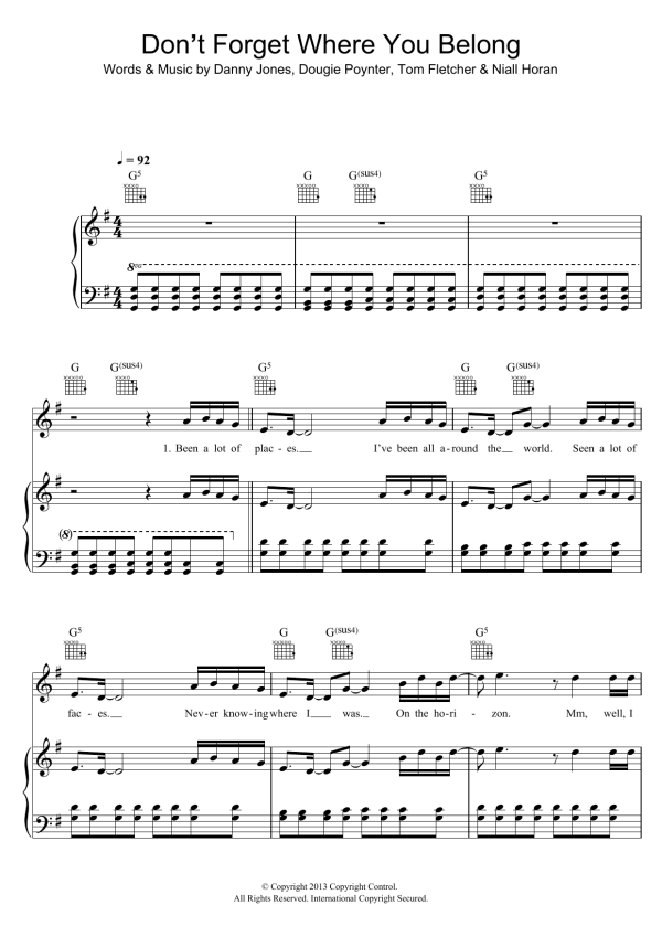 One Direction Don't Forget Where You Belong Musik Noten - Easy Piano - 118347-0