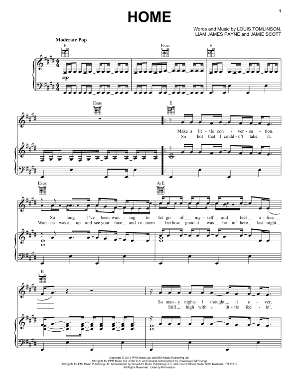 One Direction Home Musik Noten - Piano, Vocal & Guitar Chords - 164608-0