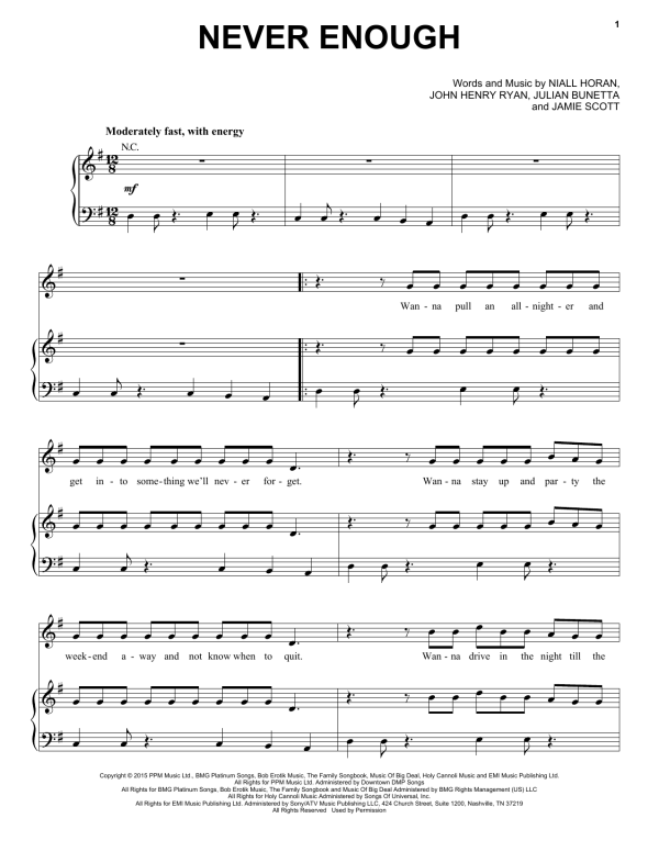 One Direction Never Enough Musik Noten - Easy Piano - 164682-0