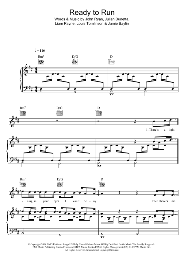 One Direction Ready To Run Musik Noten - Piano, Vocal & Guitar Chords - 119955-0