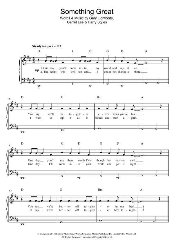 One Direction Something Great Musik Noten - Piano, Vocal & Guitar Chords - 120864-0
