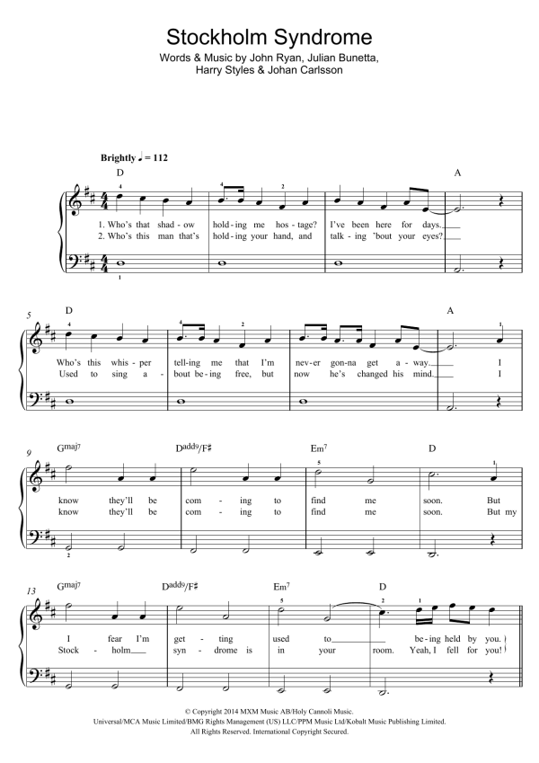 One Direction Stockholm Syndrome Musik Noten - Piano, Vocal & Guitar Chords - 120863-0