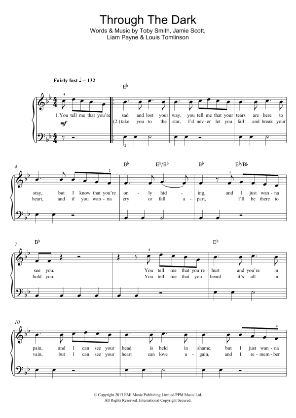 One Direction Through The Dark Musik Noten - Piano, Vocal & Guitar Chords - 120862-0