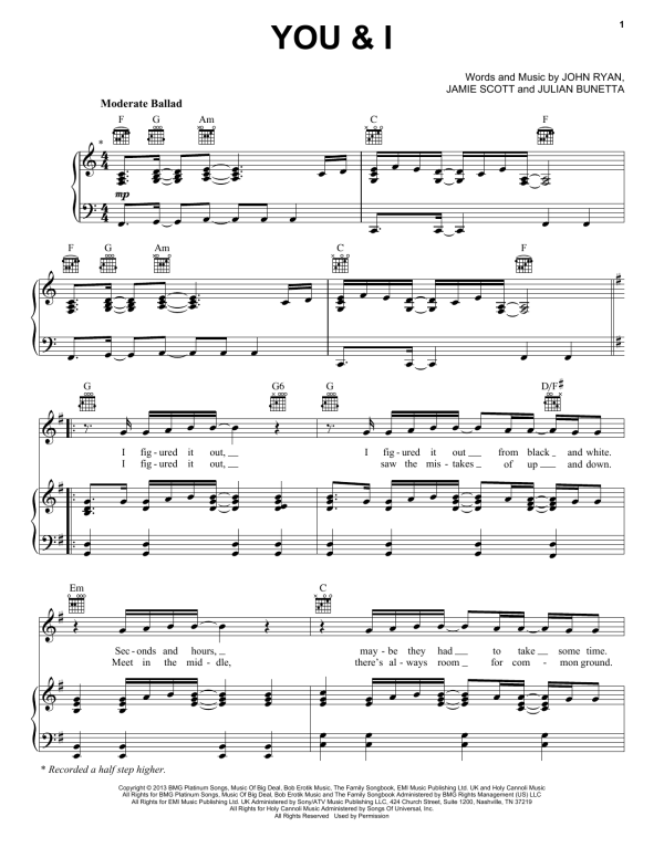 One Direction You & I Musik Noten - Easy Guitar Tab - 158363-0