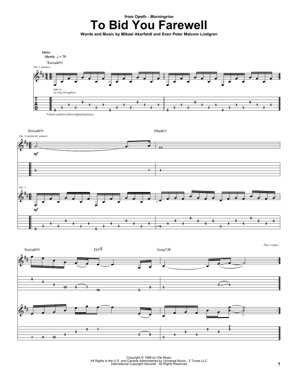 Opeth To Bid You Farewell Musik Noten - Guitar Tab - 59248-0