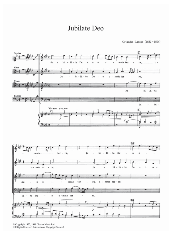 Orlandus Lassus Jubilate Deo Musik Noten - SATB Choir - 121929-0
